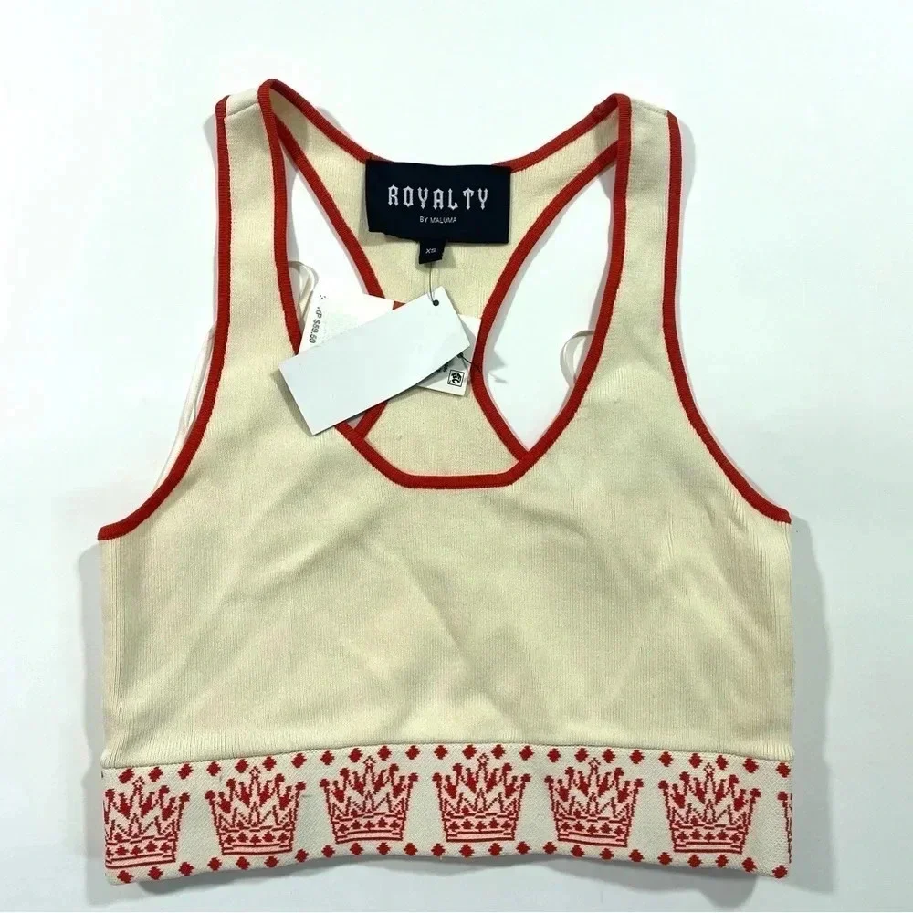 Royalty By Maluma Racerback Crop Printed Sleeveless Tank Top XS